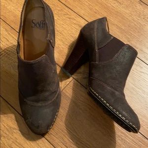Sofft Brown Leather Heeled Boots Booties